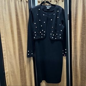 🔥🔥Knit Black Nina Leonard Dress! Size M with attached Jacket! So elegant!